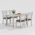 Set tavolo da pranzo VECELO in stile rustico, tavolo in legno di gomma con 4/6 sedie imbottite, grigio