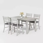 Set tavolo da pranzo VECELO in stile rustico, tavolo in legno di gomma con 4/6 sedie imbottite, grigio