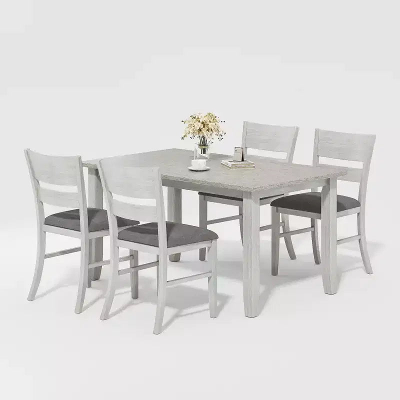 Set tavolo da pranzo VECELO in stile rustico, tavolo in legno di gomma con 4/6 sedie imbottite, grigio