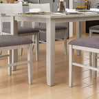 Set tavolo da pranzo VECELO in stile rustico, tavolo in legno di gomma con 4/6 sedie imbottite, grigio