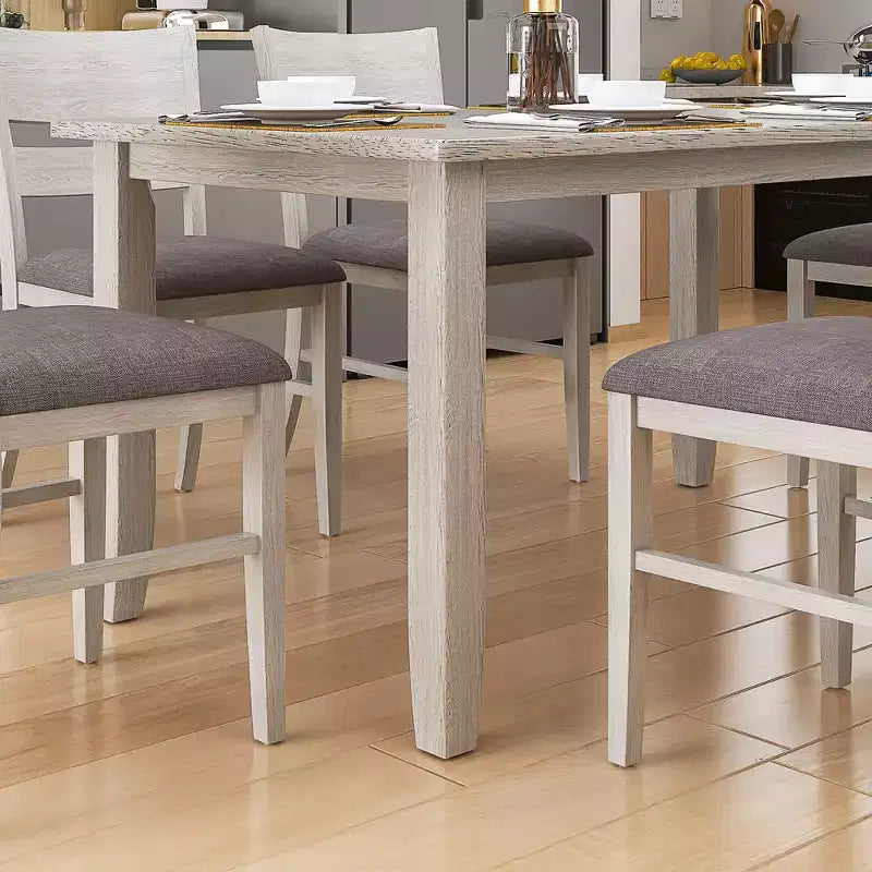 Set tavolo da pranzo VECELO in stile rustico, tavolo in legno di gomma con 4/6 sedie imbottite, grigio