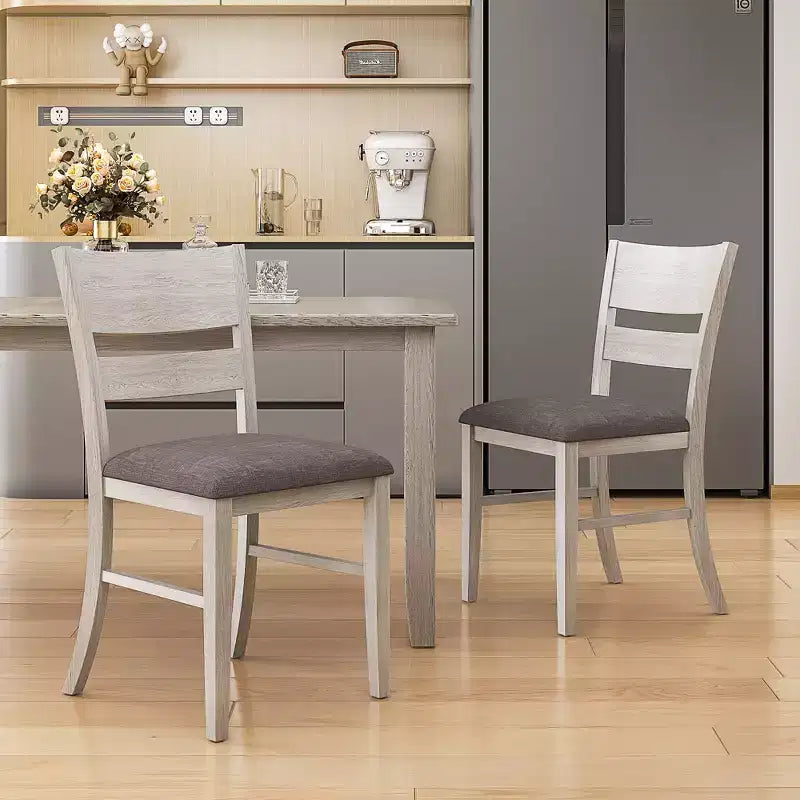 Set tavolo da pranzo VECELO in stile rustico, tavolo in legno di gomma con 4/6 sedie imbottite, grigio
