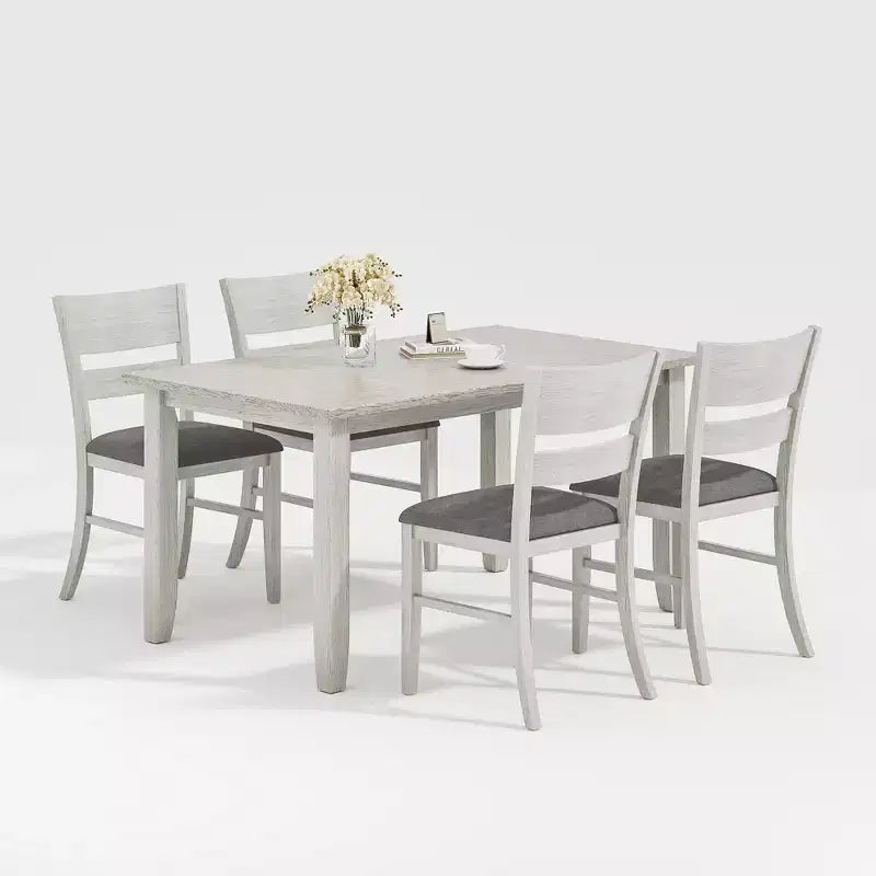 Set tavolo da pranzo VECELO in stile rustico, tavolo in legno di gomma con 4/6 sedie imbottite, grigio