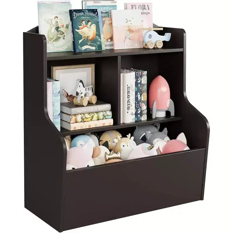 Acekool Scaffale portaoggetti a 3 livelli per giocattoli per bambini, libreria con 5 scomparti, scaffale per giocattoli e libri per camera da letto, sala giochi o aula, marrone