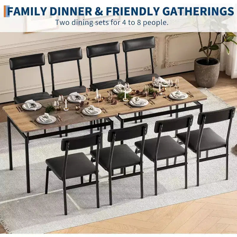 Set da tavolo da pranzo da 5 pezzi, tavolo da cucina in legno marrone con 4 sedie imbottite in PU, tavolo da pranzo con struttura in metallo salvaspazio, per sala da pranzo
