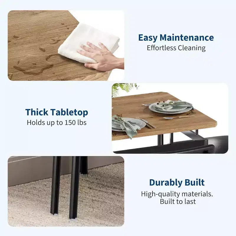 Set da tavolo da pranzo da 5 pezzi, tavolo da cucina in legno marrone con 4 sedie imbottite in PU, tavolo da pranzo con struttura in metallo salvaspazio, per sala da pranzo