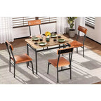 Set da tavolo da pranzo da 5 pezzi, tavolo da cucina in legno marrone con 4 sedie imbottite in PU, tavolo da pranzo con struttura in metallo salvaspazio, per sala da pranzo