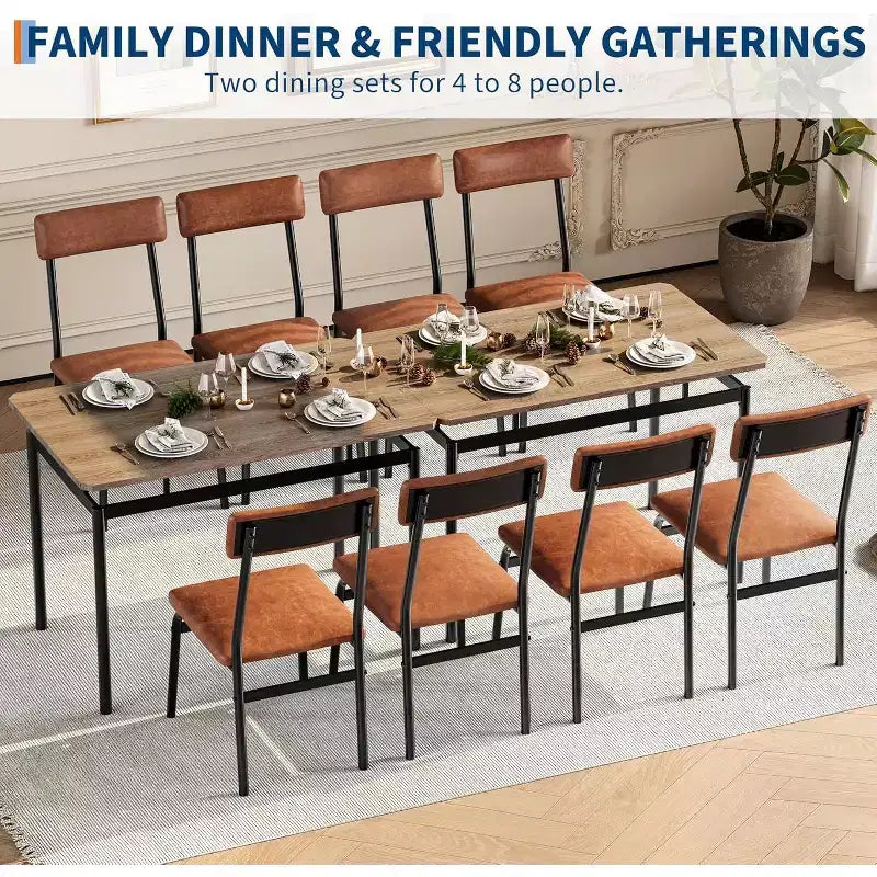 Set da tavolo da pranzo da 5 pezzi, tavolo da cucina in legno marrone con 4 sedie imbottite in PU, tavolo da pranzo con struttura in metallo salvaspazio, per sala da pranzo