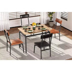 Set da tavolo da pranzo da 5 pezzi, tavolo da cucina in legno marrone con 4 sedie imbottite in PU, tavolo da pranzo con struttura in metallo salvaspazio, per sala da pranzo