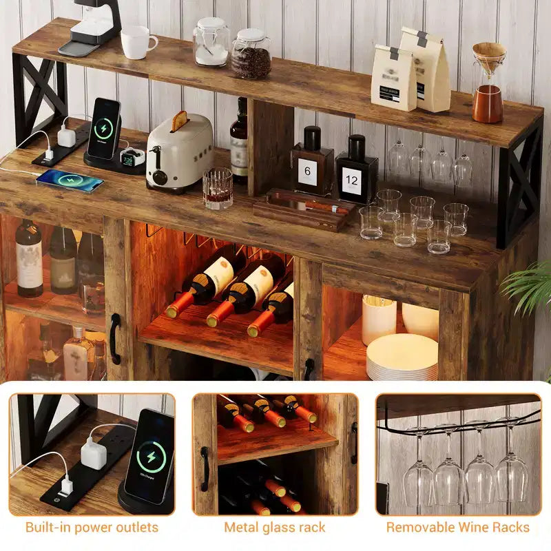 Mobile Bar con Portabottiglie, Mobile Moderno da Caffè con Ripiani, Mobiletto Bar per Liquori, Credenza Buffet per Cucina