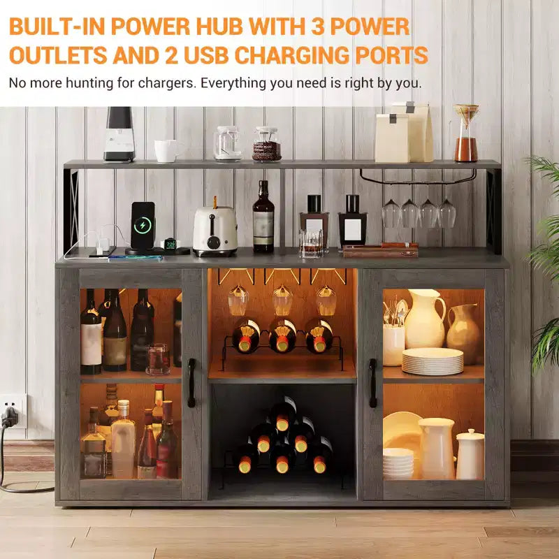 Mobile Bar con Portabottiglie, Mobile Moderno da Caffè con Ripiani, Mobiletto Bar per Liquori, Credenza Buffet per Cucina