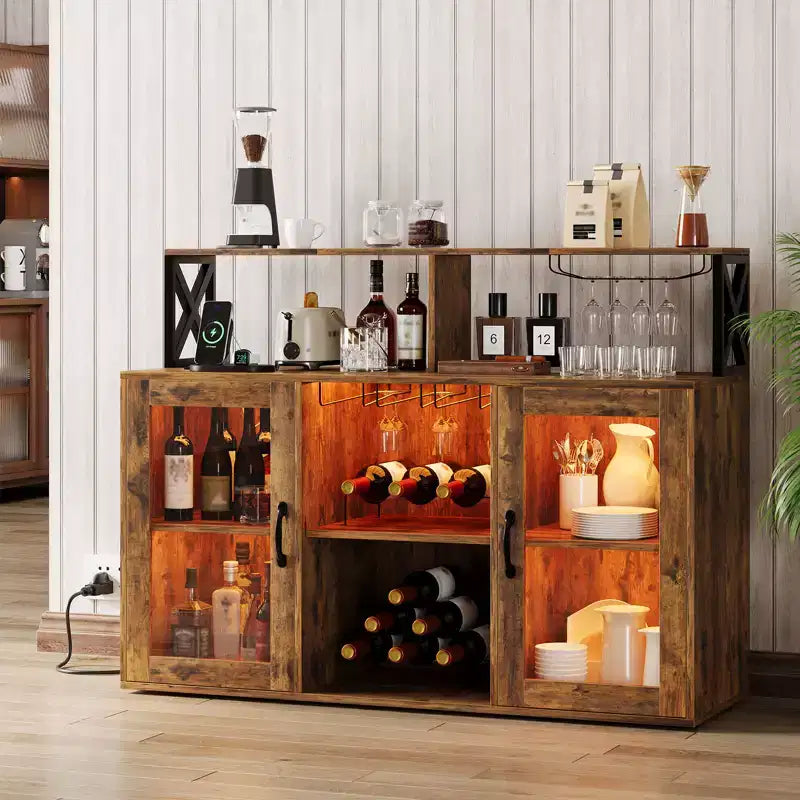 Mobile Bar con Portabottiglie, Mobile Moderno da Caffè con Ripiani, Mobiletto Bar per Liquori, Credenza Buffet per Cucina