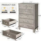 Comò per camera da letto con 6 cassetti, cassettiera alta grigia da 45 con spazio contenitivo, cassettiera grande per armadio, mobiletto contenitore in legno per ingresso
