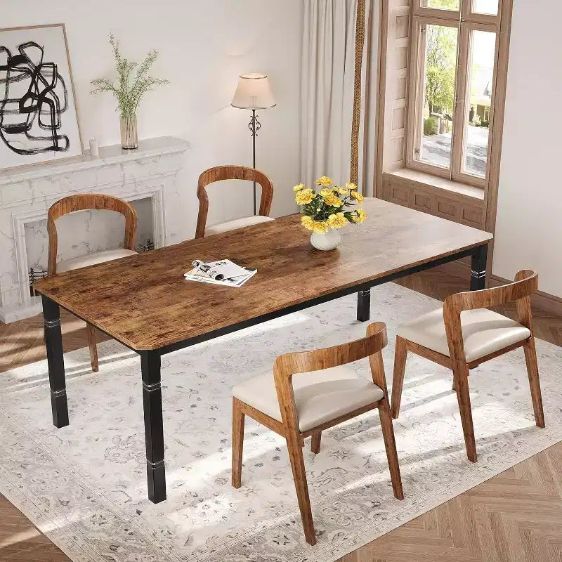 Tavolo da pranzo da fattoria da 78,7" per 6-8 persone - Tavolo da cucina industriale con struttura in metallo e angoli smussati, per sala da pranzo, piccoli spazi