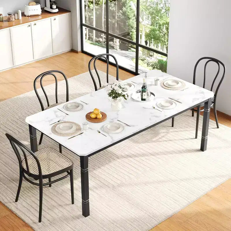 Tavolo da pranzo da fattoria da 78,7" per 6-8 persone - Tavolo da cucina industriale con struttura in metallo e angoli smussati, per sala da pranzo, piccoli spazi