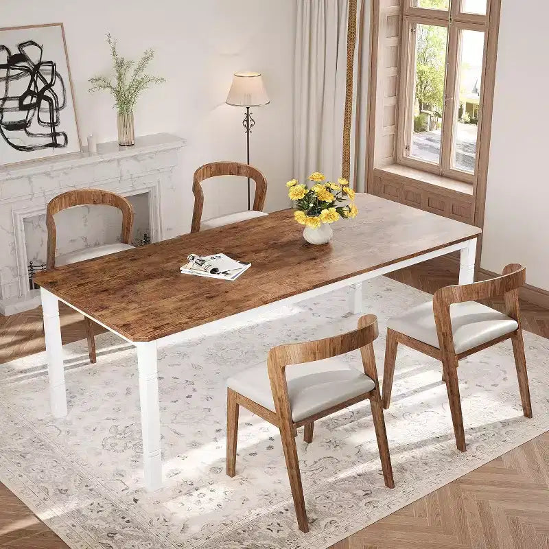 Tavolo da pranzo da fattoria da 78,7" per 6-8 persone - Tavolo da cucina industriale con struttura in metallo e angoli smussati, per sala da pranzo, piccoli spazi