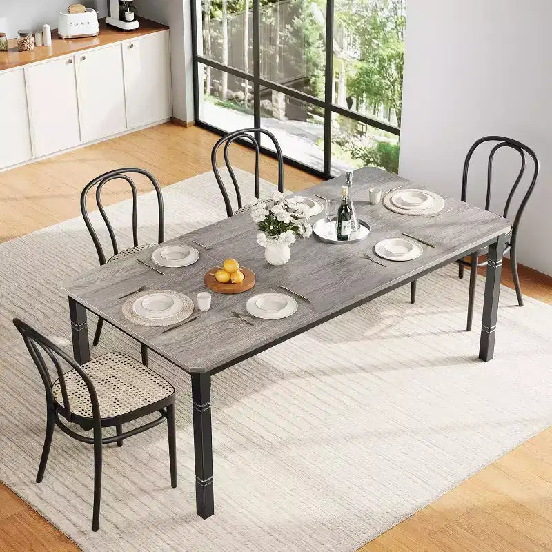 Tavolo da pranzo da fattoria da 78,7" per 6-8 persone - Tavolo da cucina industriale con struttura in metallo e angoli smussati, per sala da pranzo, piccoli spazi