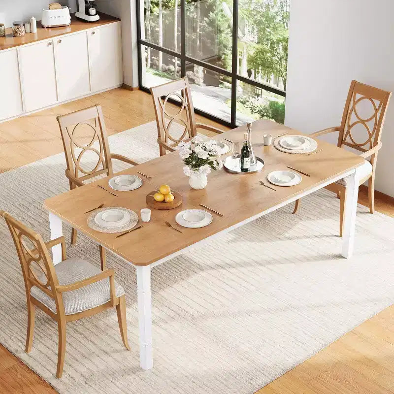 Tavolo da pranzo da fattoria da 78,7" per 6-8 persone - Tavolo da cucina industriale con struttura in metallo e angoli smussati, per sala da pranzo, piccoli spazi