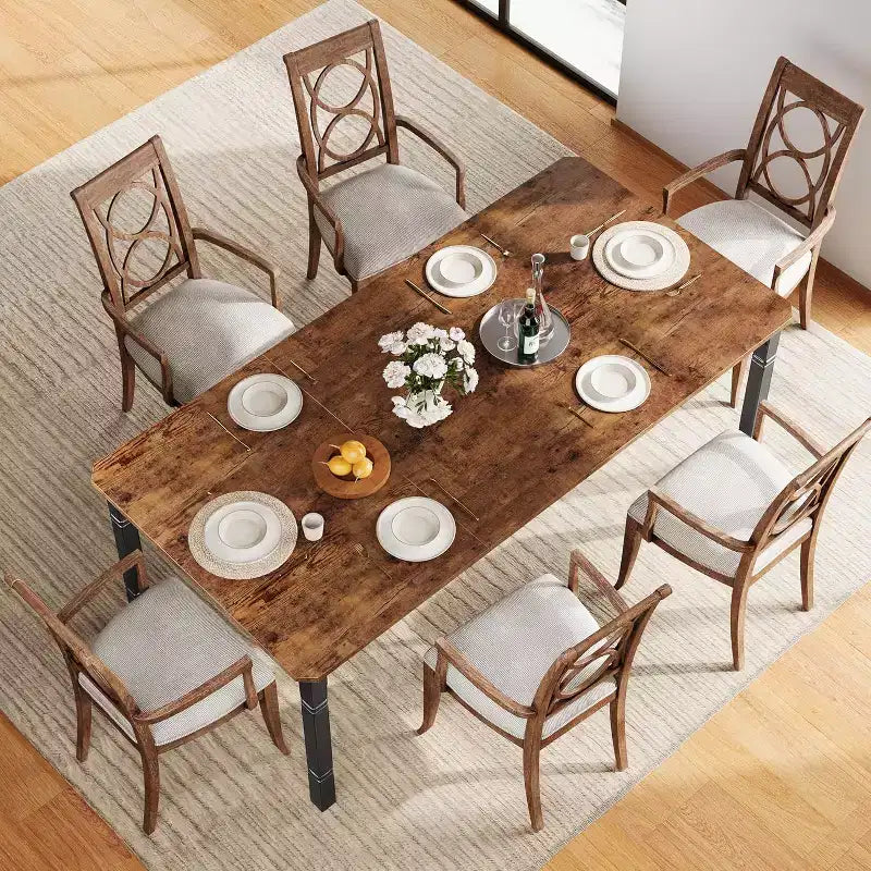 Tavolo da pranzo da fattoria da 78,7" per 6-8 persone - Tavolo da cucina industriale con struttura in metallo e angoli smussati, per sala da pranzo, piccoli spazi