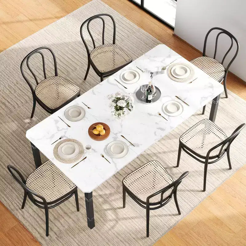 Tavolo da pranzo da fattoria da 78,7" per 6-8 persone - Tavolo da cucina industriale con struttura in metallo e angoli smussati, per sala da pranzo, piccoli spazi