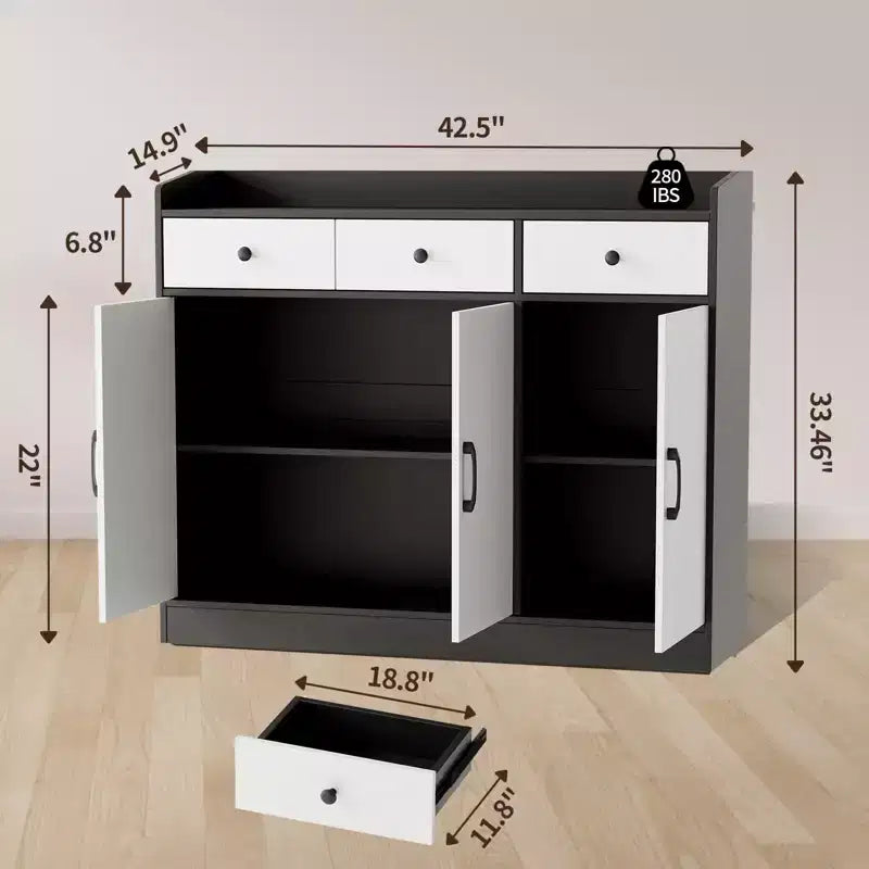 42,5 Madia credenza con ripiani regolabili, Mobile contenitore da cucina in legno, Tavolo buffet moderno per bar del caffè