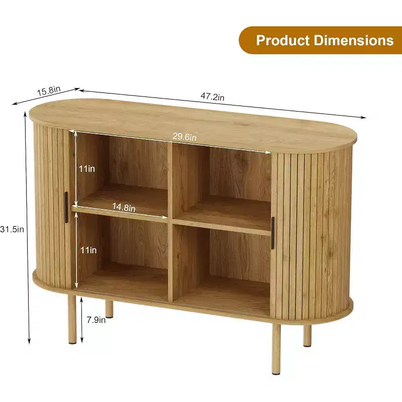 Credenza con ante scorrevoli scanalate da 47", mobile contenitore moderno in legno con ripiani regolabili, per soggiorno, cucina, sala da pranzo
