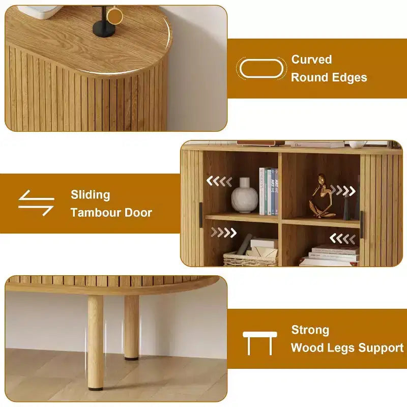 Credenza con ante scorrevoli scanalate da 47", mobile contenitore moderno in legno con ripiani regolabili, per soggiorno, cucina, sala da pranzo