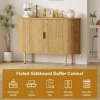 Credenza con ante scorrevoli scanalate da 47", mobile contenitore moderno in legno con ripiani regolabili, per soggiorno, cucina, sala da pranzo