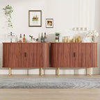 Credenza con ante scorrevoli scanalate da 47", mobile contenitore moderno in legno con ripiani regolabili, per soggiorno, cucina, sala da pranzo