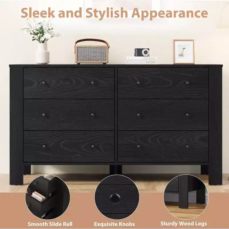 Cassettiera a 6 cassetti Garvee per camera da letto, Comò con maniglie robuste, Organizer in legno per soggiorno, cameretta, ingresso