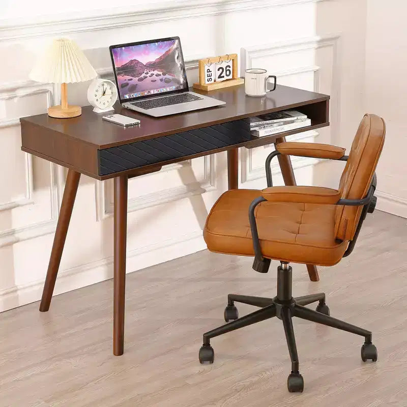 Scrivania per computer da 43 pollici, piccolo tavolo da scrittura per ufficio - Scrivania da lavoro moderna e semplice con cassetto e scomparto aperto, bianca per camera da letto di casa