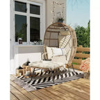 Sedia a Uovo in Vimini con Pouf, Poltrona a Cesto a Uovo con Cuscino Spesso, Comoda Poltrona a Uovo in Rattan per Interni Esterni Patio Portico Giardino