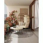 Sedia a Uovo in Vimini con Pouf, Poltrona a Cesto a Uovo con Cuscino Spesso, Comoda Poltrona a Uovo in Rattan per Interni Esterni Patio Portico Giardino