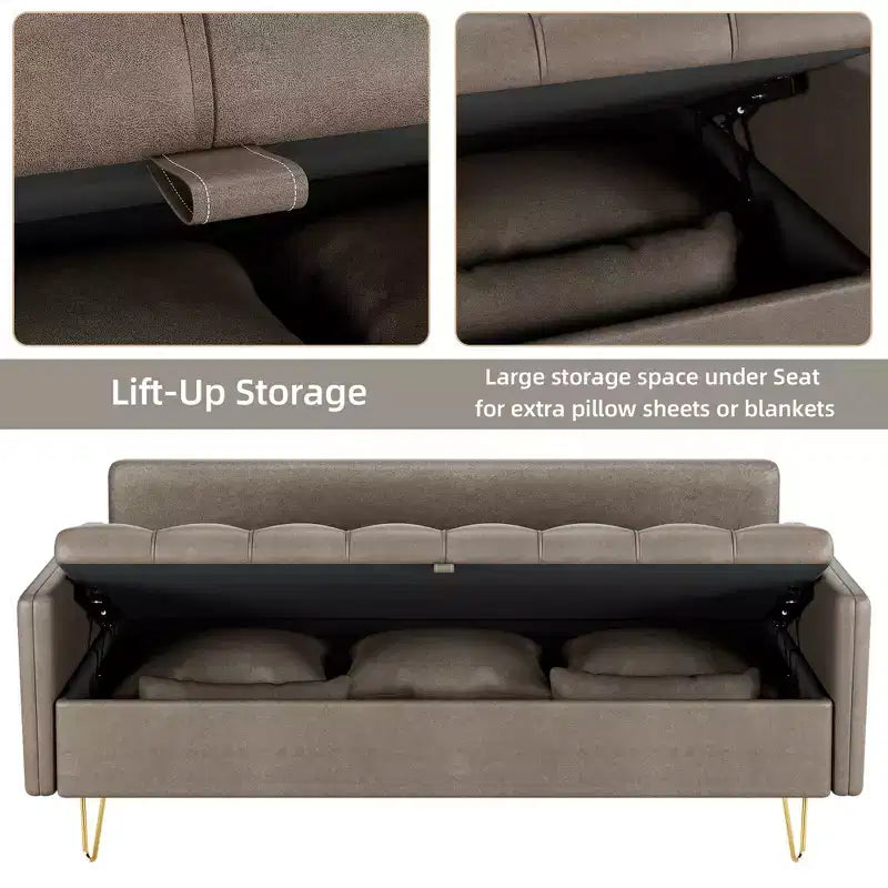 GustoWave Divano a 3 posti da 170 cm con contenitore sotto i cuscini del sedile, divano moderno di metà secolo con comodi braccioli e 5 cuscini
