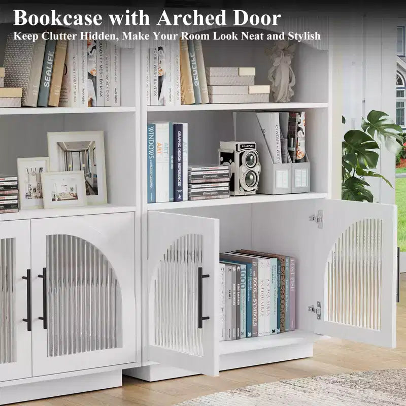 SOLACE FURNITURE Libreria 46 con Ante, Libreria Nera con Ante in Vetro, Libreria Piccola a 3 Ripiani