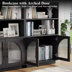 SOLACE FURNITURE Libreria 46 con Ante, Libreria Nera con Ante in Vetro, Libreria Piccola a 3 Ripiani