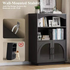 SOLACE FURNITURE Libreria 46 con Ante, Libreria Nera con Ante in Vetro, Libreria Piccola a 3 Ripiani