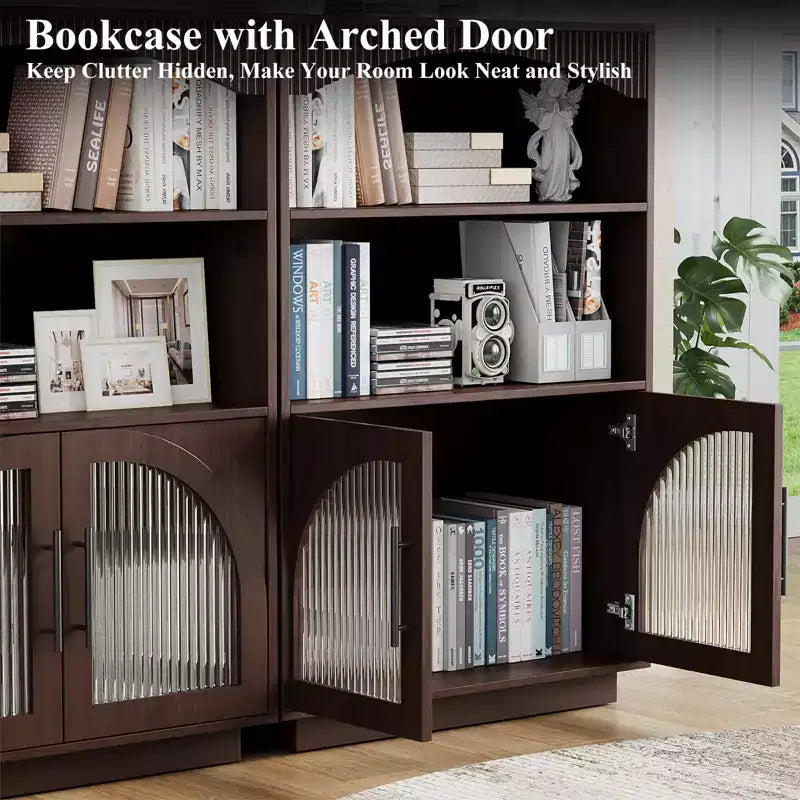 SOLACE FURNITURE Libreria 46 con Ante, Libreria Nera con Ante in Vetro, Libreria Piccola a 3 Ripiani