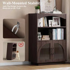 SOLACE FURNITURE Libreria 46 con Ante, Libreria Nera con Ante in Vetro, Libreria Piccola a 3 Ripiani