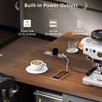 CLIHOME 54.5 Isola Carrello da Cucina su Ruote in Stile Rustico con Presa di Corrente, Carrello da Cucina con Ripiano Interno, Piano Ribaltabile, Portaspezie