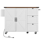 CLIHOME 54.5 Isola Carrello da Cucina su Ruote in Stile Rustico con Presa di Corrente, Carrello da Cucina con Ripiano Interno, Piano Ribaltabile, Portaspezie