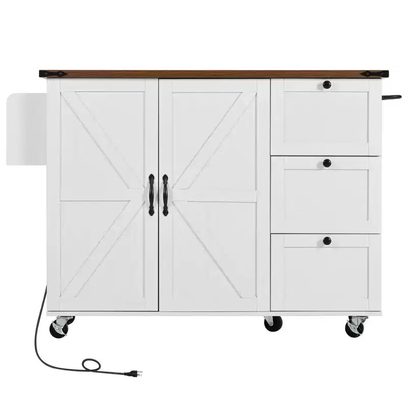 CLIHOME 54.5 Isola Carrello da Cucina su Ruote in Stile Rustico con Presa di Corrente, Carrello da Cucina con Ripiano Interno, Piano Ribaltabile, Portaspezie