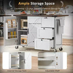 CLIHOME 54.5 Isola Carrello da Cucina su Ruote in Stile Rustico con Presa di Corrente, Carrello da Cucina con Ripiano Interno, Piano Ribaltabile, Portaspezie