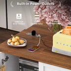CLIHOME 54.5 Isola Carrello da Cucina su Ruote in Stile Rustico con Presa di Corrente, Carrello da Cucina con Ripiano Interno, Piano Ribaltabile, Portaspezie