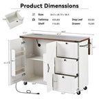 CLIHOME 54.5 Isola Carrello da Cucina su Ruote in Stile Rustico con Presa di Corrente, Carrello da Cucina con Ripiano Interno, Piano Ribaltabile, Portaspezie