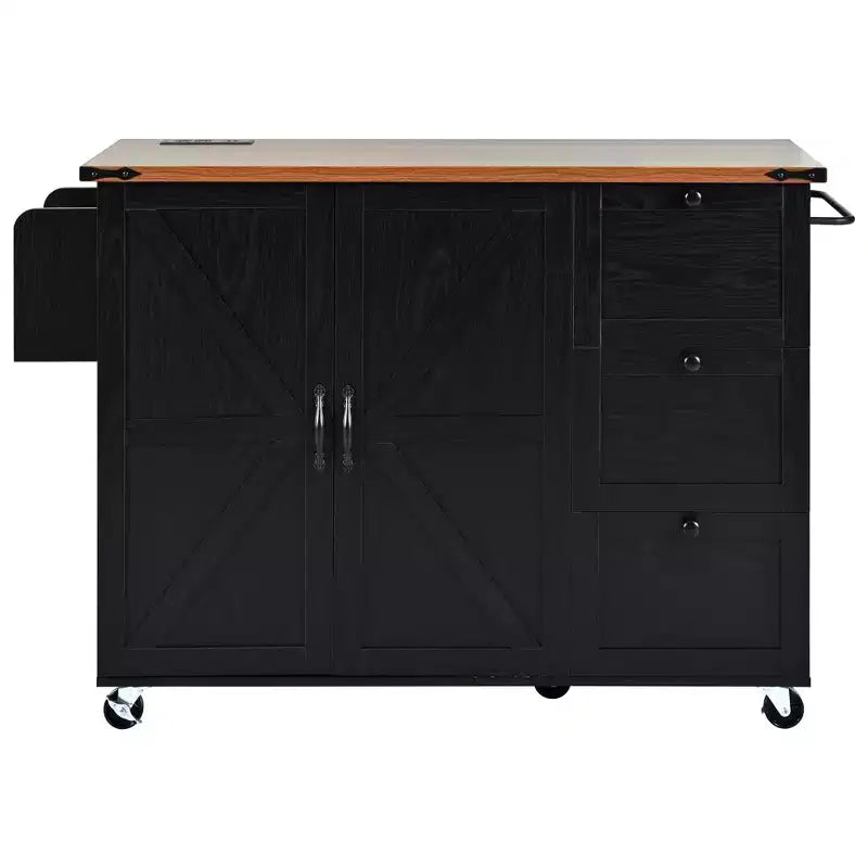 CLIHOME 54.5 Isola Carrello da Cucina su Ruote in Stile Rustico con Presa di Corrente, Carrello da Cucina con Ripiano Interno, Piano Ribaltabile, Portaspezie