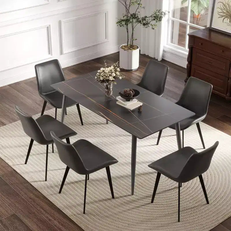 Okak 55.12 Tavolo da pranzo moderno con gamba in metallo per 6, tavolo da cucina in pietra artificiale per cucina, sala da pranzo