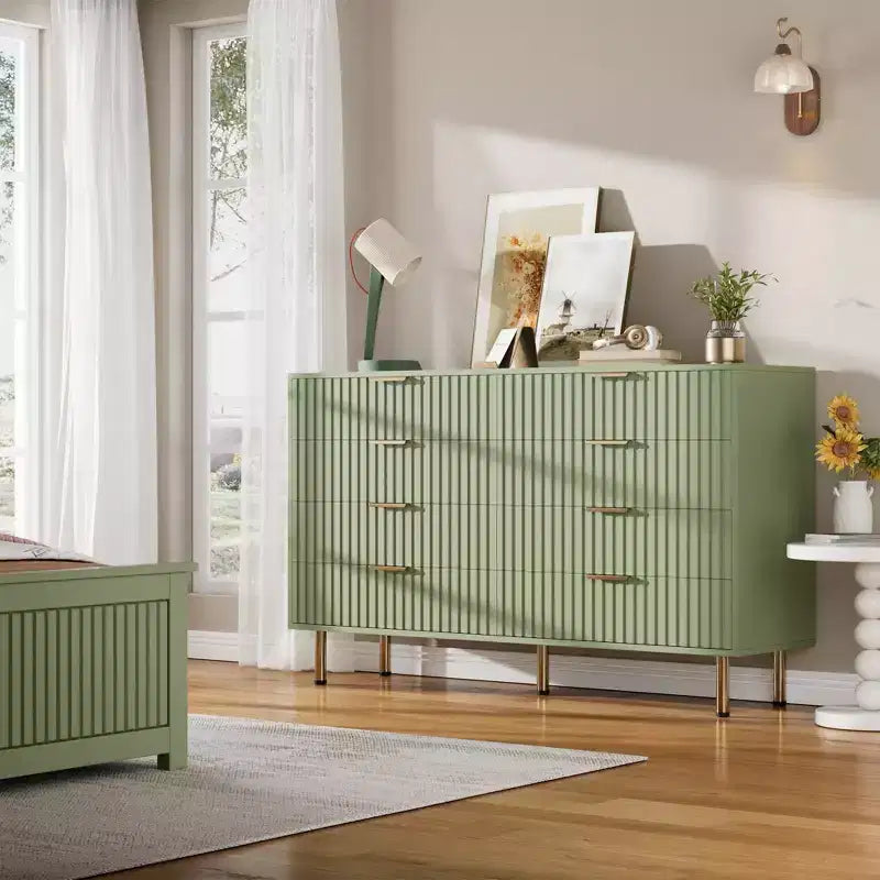 Cassettiera a 8 cassetti per camera da letto, comò moderno da 54 pollici con scanalature e cassetti profondi, organizer in legno per soggiorno, corridoio, camera dei bambini