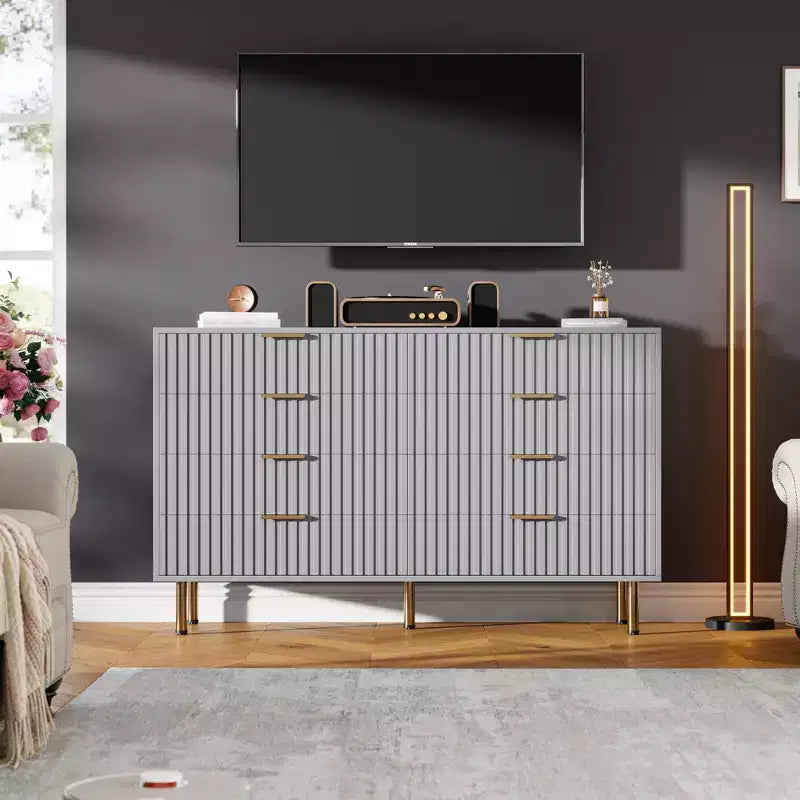 Cassettiera a 8 cassetti per camera da letto, comò moderno da 54 pollici con scanalature e cassetti profondi, organizer in legno per soggiorno, corridoio, camera dei bambini