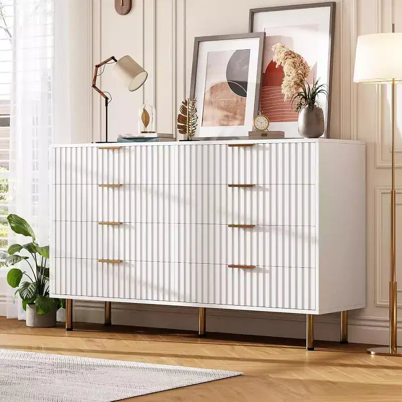 Cassettiera a 8 cassetti per camera da letto, comò moderno da 54 pollici con scanalature e cassetti profondi, organizer in legno per soggiorno, corridoio, camera dei bambini